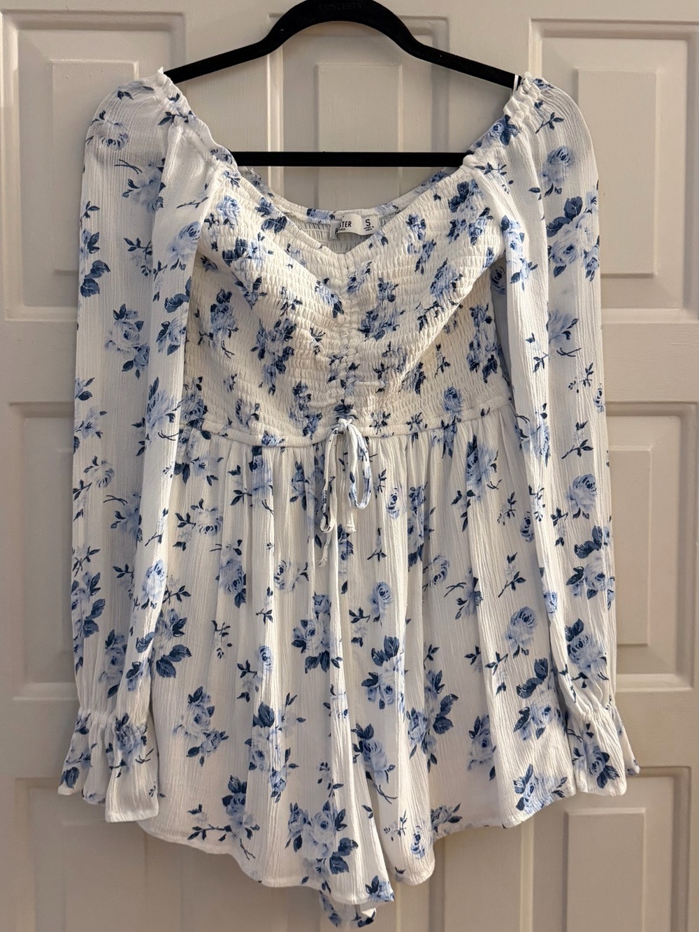 Hollister Blue Rose Ruched Romper - Reformation Style - Sz S